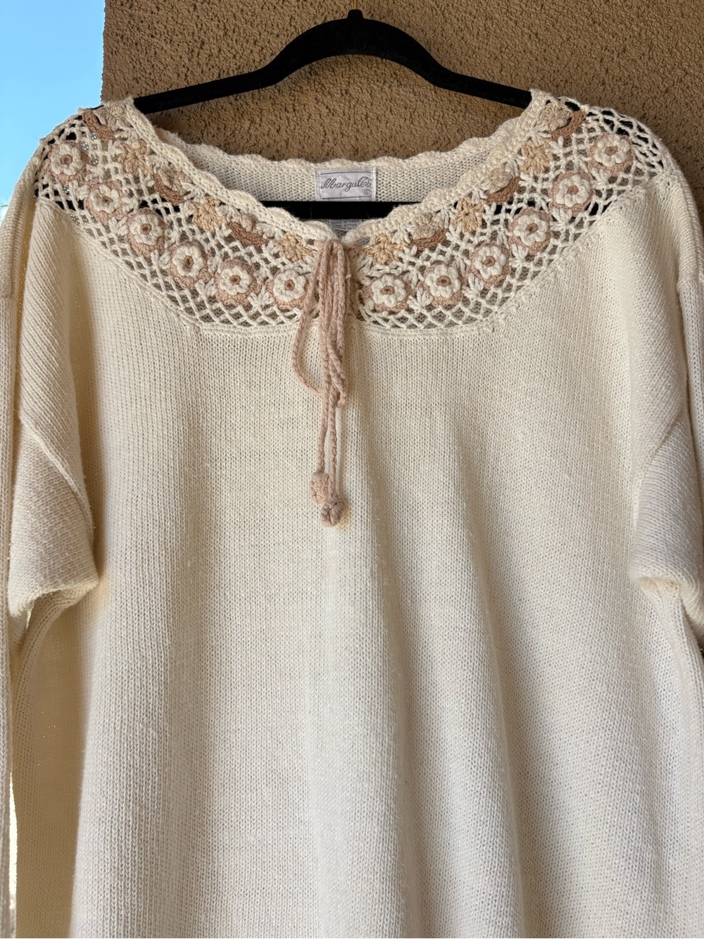 Vintage Margules Crochet Collar Sweater Tunic • Boho Romantic Fringe - Picture 6 of 10
